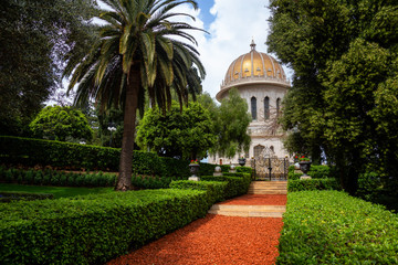 Fototapeta premium Beautiful view of Bahai Gardens during a cloudy day. Taken in Haifa, Israel.