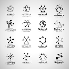 Network Technology Logo Set. Vector Illustration Of Network Icon Isolated On Gray Background. Collection For Marketing Logo Template, Social Icon, Sign, Symbol And Apps Design. Business Concept