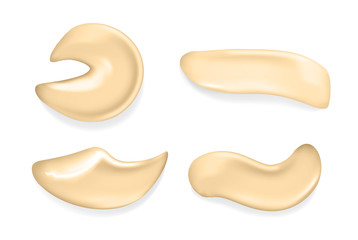 3d realistic concealer smear. Foundation beige liquid .Cosmetic make up. Vector make up beauty illustration. Liquid foundation daub. Smudged tone cream