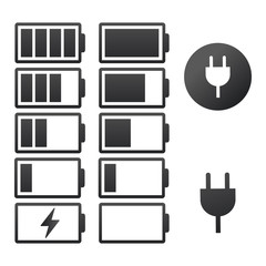 Set of battery charge indicator icons. Vector illustration isolated on white background.
