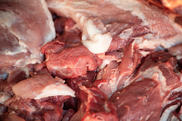 Pieces of raw pork are ready for cooking