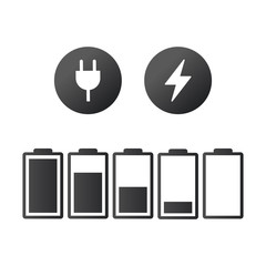 Set of battery charge indicator icons. Vector illustration isolated on white background.