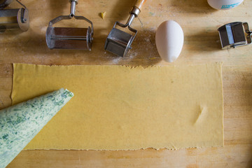 Making ravioli, with ricotta and spinach filling, natural light, food blogger conceptual