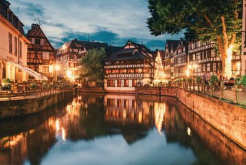 Strasbourg, famous Petite France quarter at evening