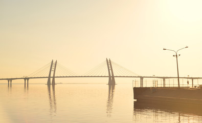 Gulf of finland and Cable bridge in Saint Petersburg.