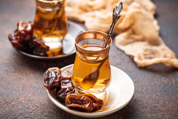 Traditional arabic tea and dry dates