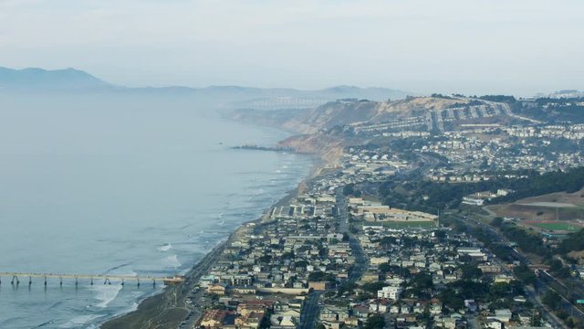 Aerial of Pacifica Municipal Pier San Francisco suburbs 