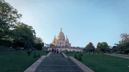 Paris, France - circa May, 2017: Tourists visiting Sacre Coeur Basilica on Montmartre hill, Paris,...