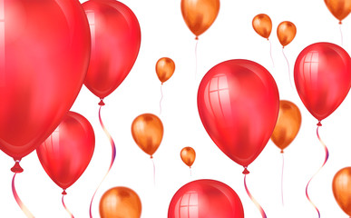Glossy red color Flying helium Balloons backdrop with blur effect. Wedding, Birthday and Anniversary Background. Vector illustration for invitation card, party brochure, banner