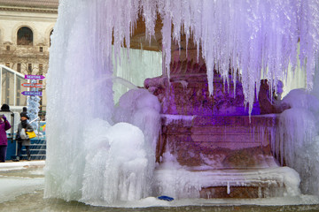 Close up view of Frozen fountain Bryant park , NY , USA