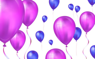 Glossy purple color Flying helium Balloons backdrop with blur effect. Wedding, Birthday and Anniversary Background. Vector illustration for invitation card, party brochure, banner