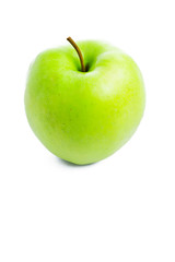 Green apple on white background. Isolated apple. Green fruit. Blank for designer. Vegetarian food