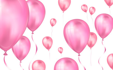 Glossy pink color Flying helium Balloons backdrop with blur effect. Wedding, Birthday and Anniversary Background. Vector illustration for invitation card, party brochure, banner