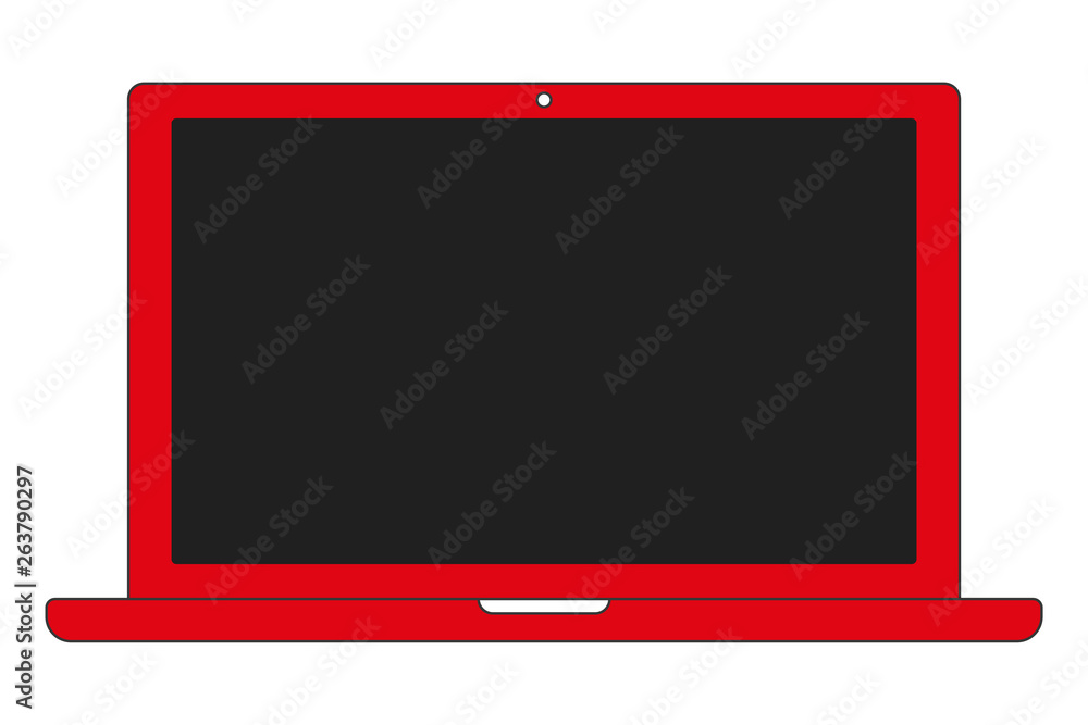 Fototapete Red color notebook laptop front view with black screen and camera on white background. Red notebook vector eps10.