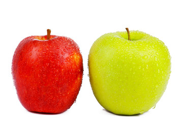 Red and green apples on white background. Isolated apple. Green and red fruits. Blank for designer. Vegetarian food