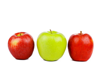 Red and green apples on white background. Isolated apple. Green and red fruits. Blank for designer. Vegetarian food