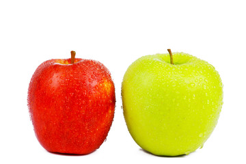 Red and green apples on white background. Isolated apple. Green and red fruits. Blank for designer. Vegetarian food