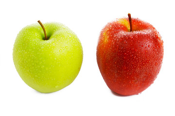 Red and green apples on white background. Isolated apple. Green and red fruits. Blank for designer. Vegetarian food