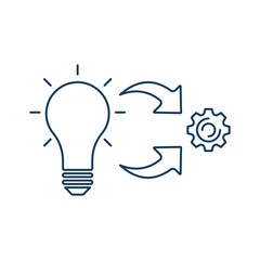 Implementation Icon Vector. Lamp Cogwheel Circle Arrows Symbol. Process Progress Development Logo. Idea to Product Sign.