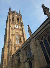 Fototapeta na wymiar view of the tower and main building of the historic saint peters minster in leeds formerly the parish church completed in 1841