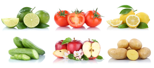 Früchte Obst Gemüse Sammlung Apfel Äpfel Tomaten Zitronen Farben Freisteller freigestellt isoliert