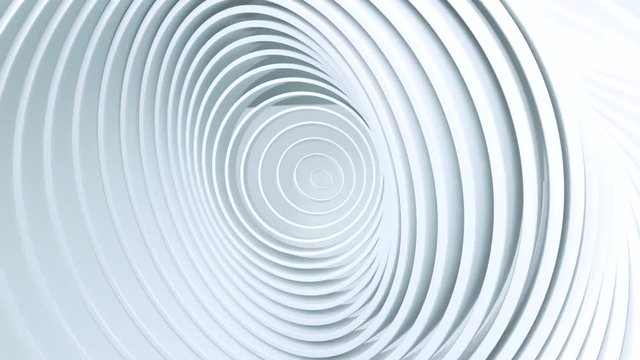 Abstract background with white rotating rings. Geometric concept with moving tubes. Motion design. Smooth hypnotic pattern. 3d loop animation. Seamless technology composition. Radial ripples. 4K UHD