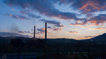 Industrial Factory Producing Smoke, Air Pollution, Aerial View