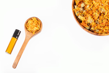 The calendula with its antiseptic, anti-inflammatory and healing actions - Calendula officinalis. Top view