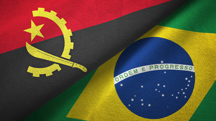 Angola and Brazil two flags textile cloth, fabric texture