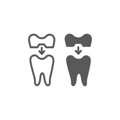 Dental crown line and glyph icon, teeth and dentistry, tooth sign, vector graphics, a linear pattern on a white background.