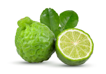 fresh bergamot fruit with leaf isolated on white background. full depth of field