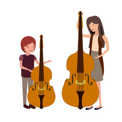 woman with son and violin avatar character