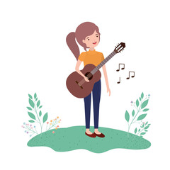 woman with guitar in landscape avatar character