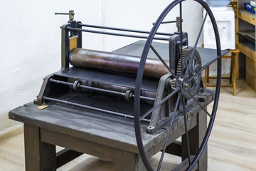 gears mechanism. details of old ancient machine for making engravings
