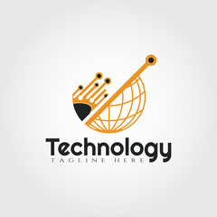 Technology logo design with earth combination, illustration element