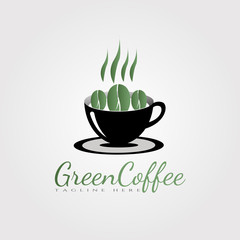 green coffee vector logo design ,food and drink icon, coffee beans and cup of coffee combination, illustration element
