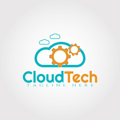 Cloud Technology logo design with gear combination, illustration element