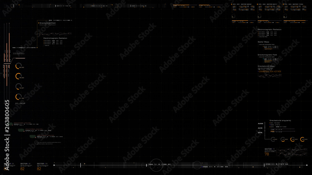 Fototapete Futuristic motion graphic user interface head up display screen with digital data telemetry information display for digital background computer desktop display screen