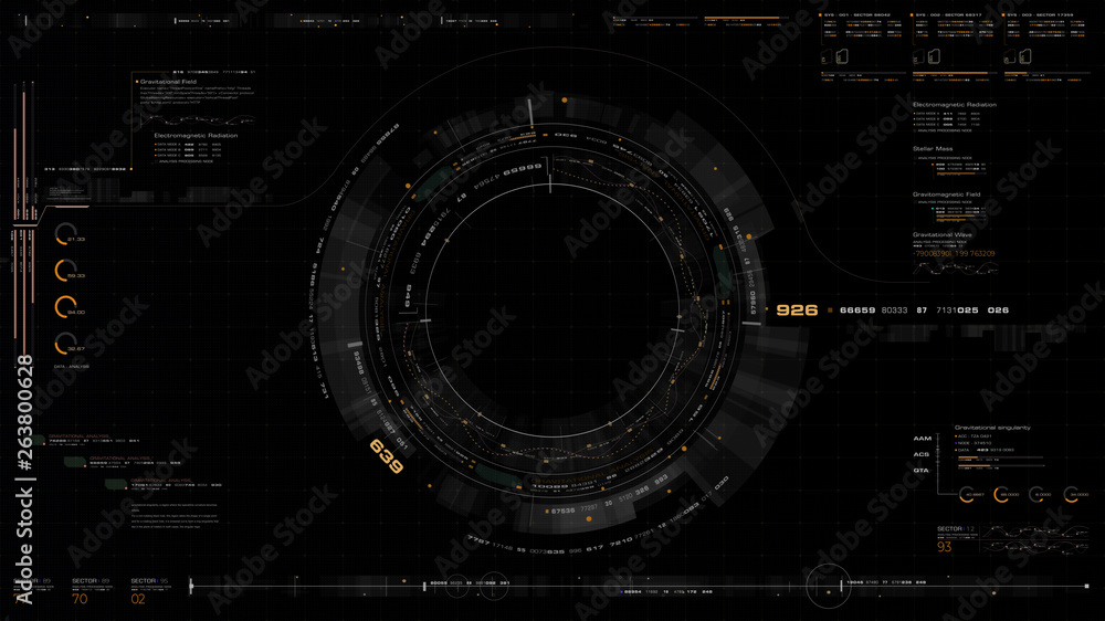 Leinwandbilder Futuristic motion graphic user interface head up display screen with digital data telemetry information display for digital background computer desktop display screen
