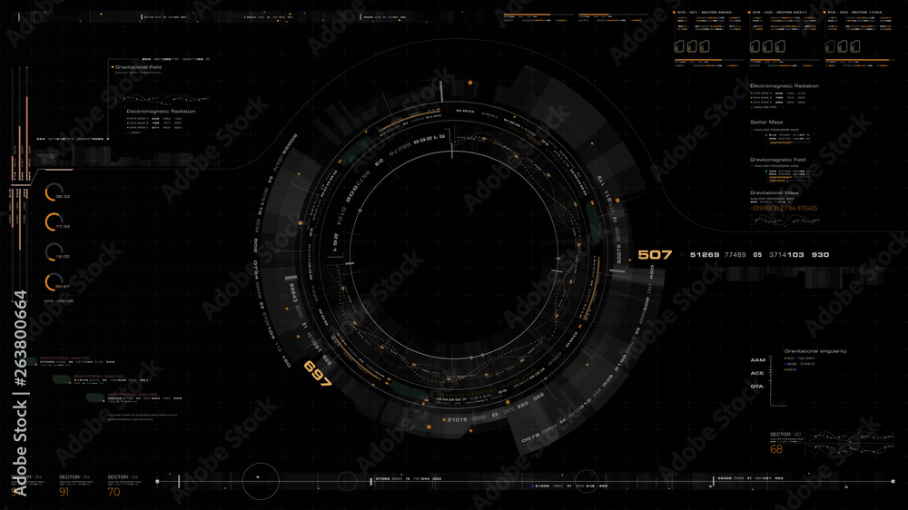 Aufkleber Futuristic motion graphic user interface head up display screen with digital data telemetry information display for digital background computer desktop display screen