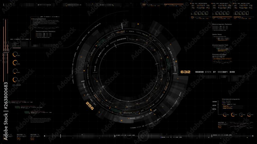 Poster Futuristic motion graphic user interface head up display screen with digital data telemetry information display for digital background computer desktop display screen