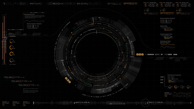 Futuristic motion graphic user interface head up display screen with digital data telemetry information display for digital background computer desktop display screen