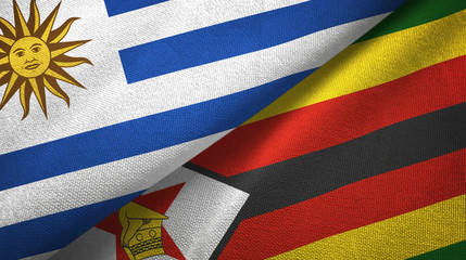 Uruguay and Zimbabwe two flags textile cloth, fabric texture