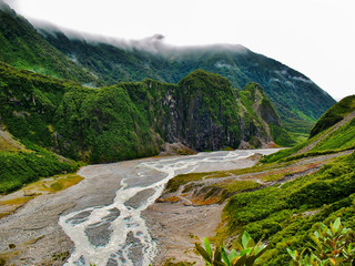 View of stream from on top of Fox Glacier