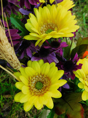 Faux flowers at an outdoor wedding