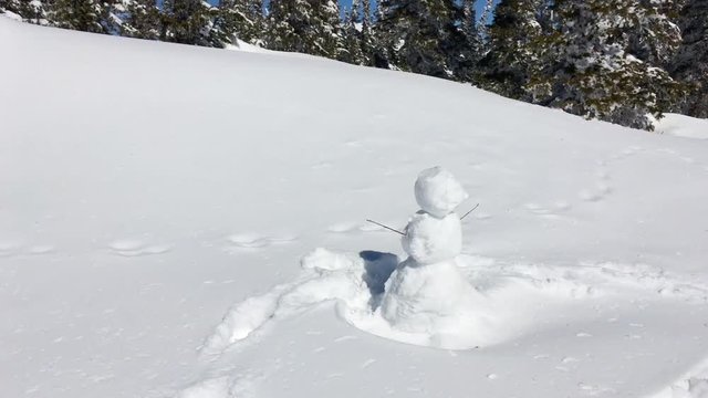 Little snowman in winter forest