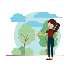 woman with trumpet in landscape avatar character