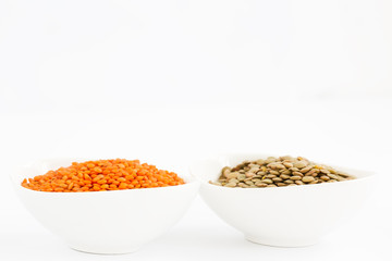Red and green lentils pile