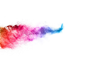 abstract powder splatted background. Colorful powder explosion on white background. Colored cloud. Colorful dust explode. Paint Holi.