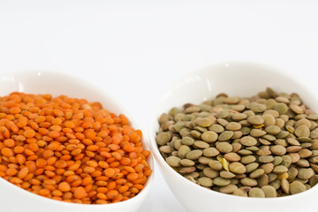 Red and green lentils pile